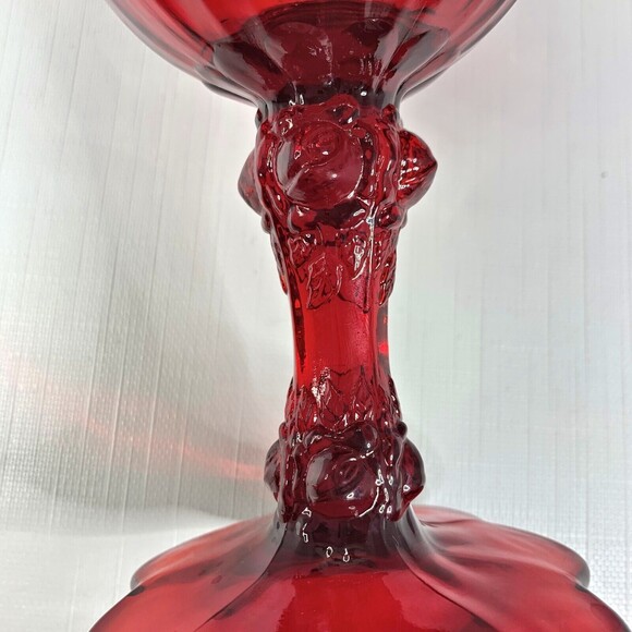 Fenton Ruby Red Glass Compote Cabbage Rose Vintage 60s Mid Century Crimped - Picture 6 of 7